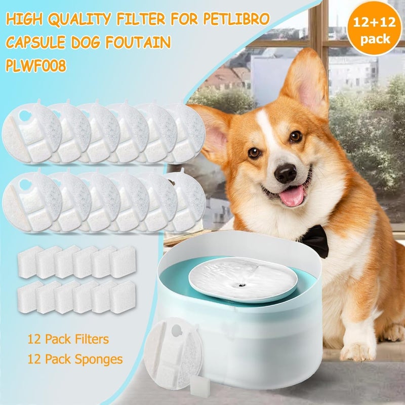 OUPUSES 12 Pack Dog Water Fountain Replacement Filters for Petlibro Capsule Dog Fountain PLWF008,Pet libro filters with Replacement Pre-Filter Pump Sponges. - Image 2